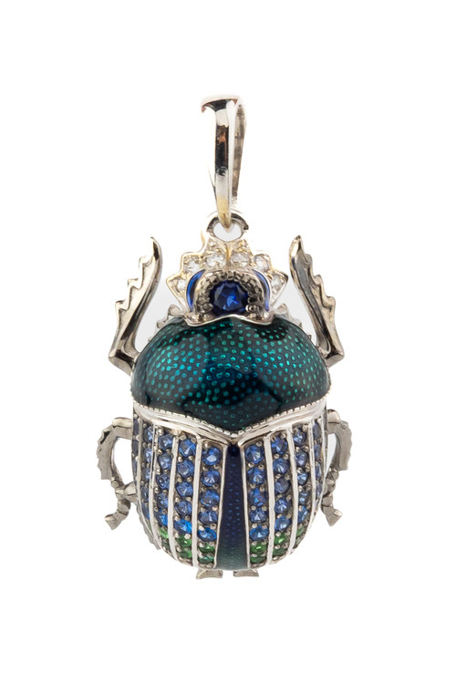 Подвеска из белого золота c эмалью, фианитом и сапфиром