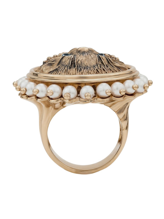 Кольцо из золота c эмалью и жемчугом