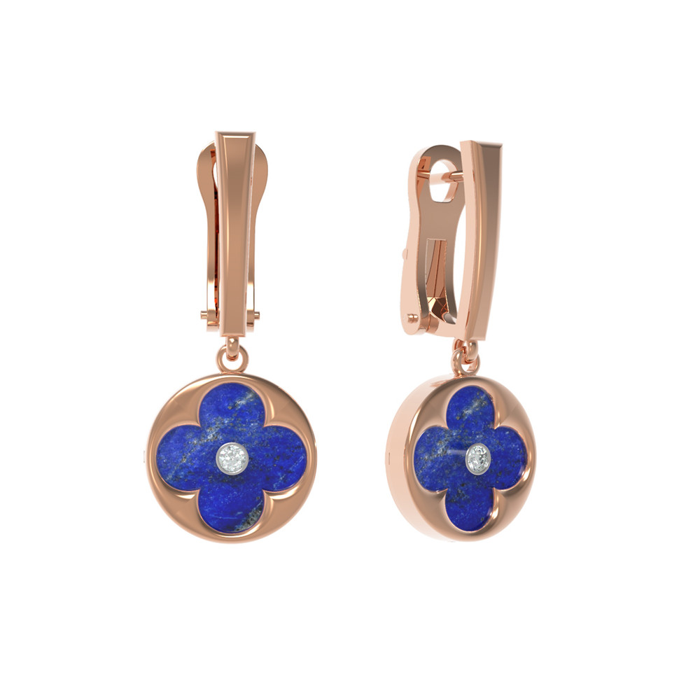 Серьги из золота c бриллиантами и лазуритом