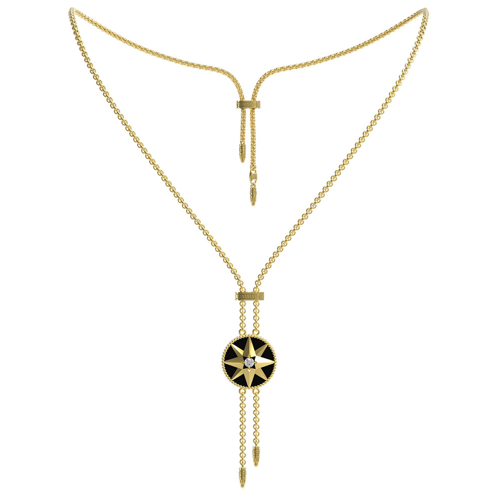 Колье из лимонного золота c фианитом, ониксом и перламутром