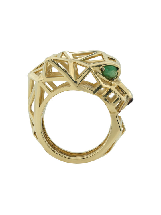 Кольцо из лимонного золота c изумрудом и ониксом