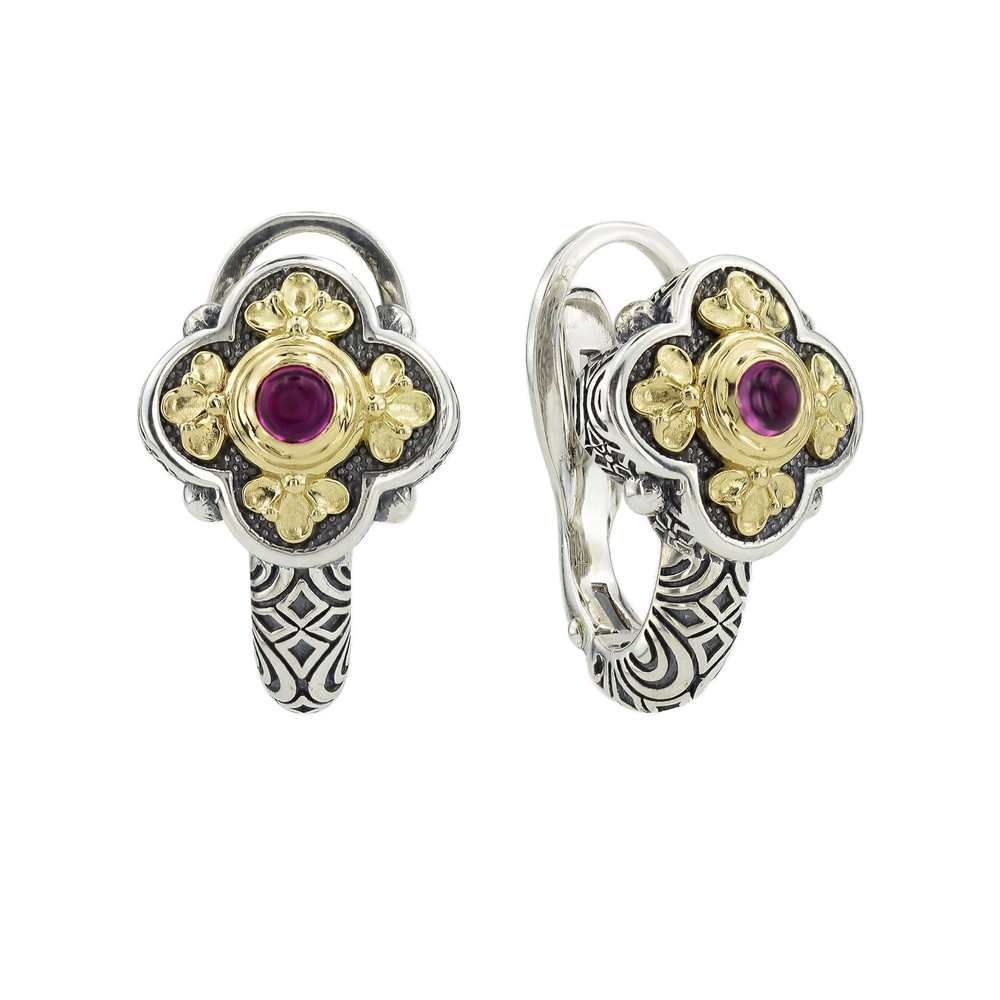 Серьги из серебра и золота c рубином и рубином