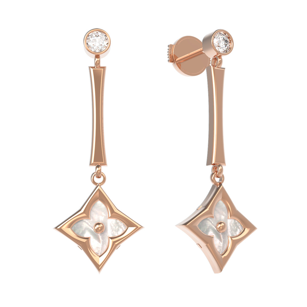 Серьги из золота c фианитом и перламутром