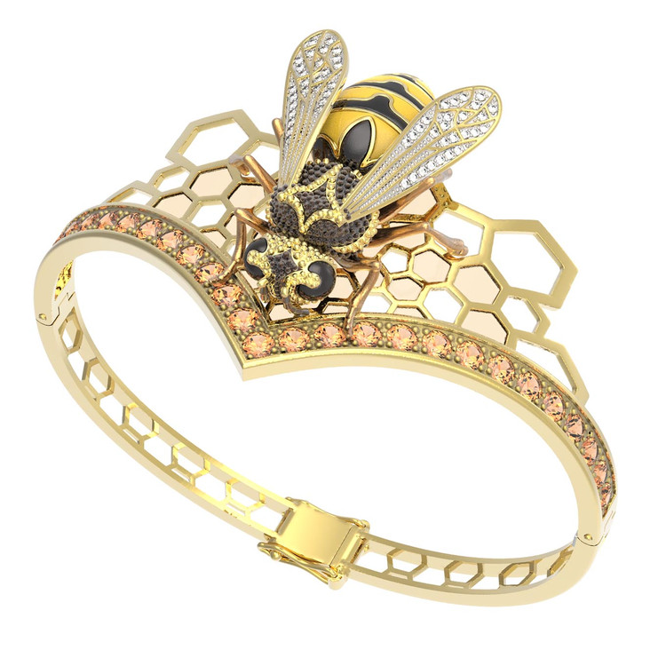 Браслет из лимонного золота c эмалью, фианитом, цитрином и эмалью