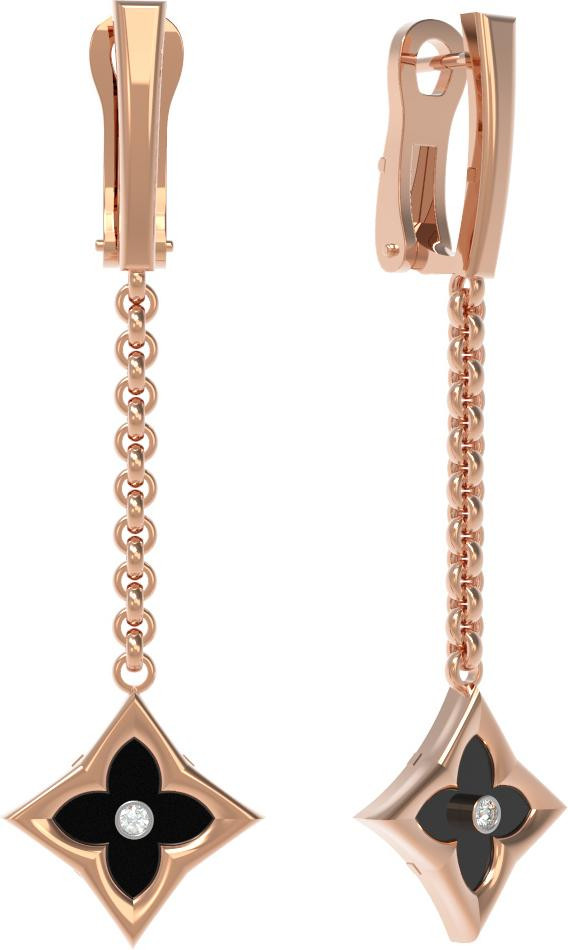 Серьги из золота c бриллиантами и ониксом