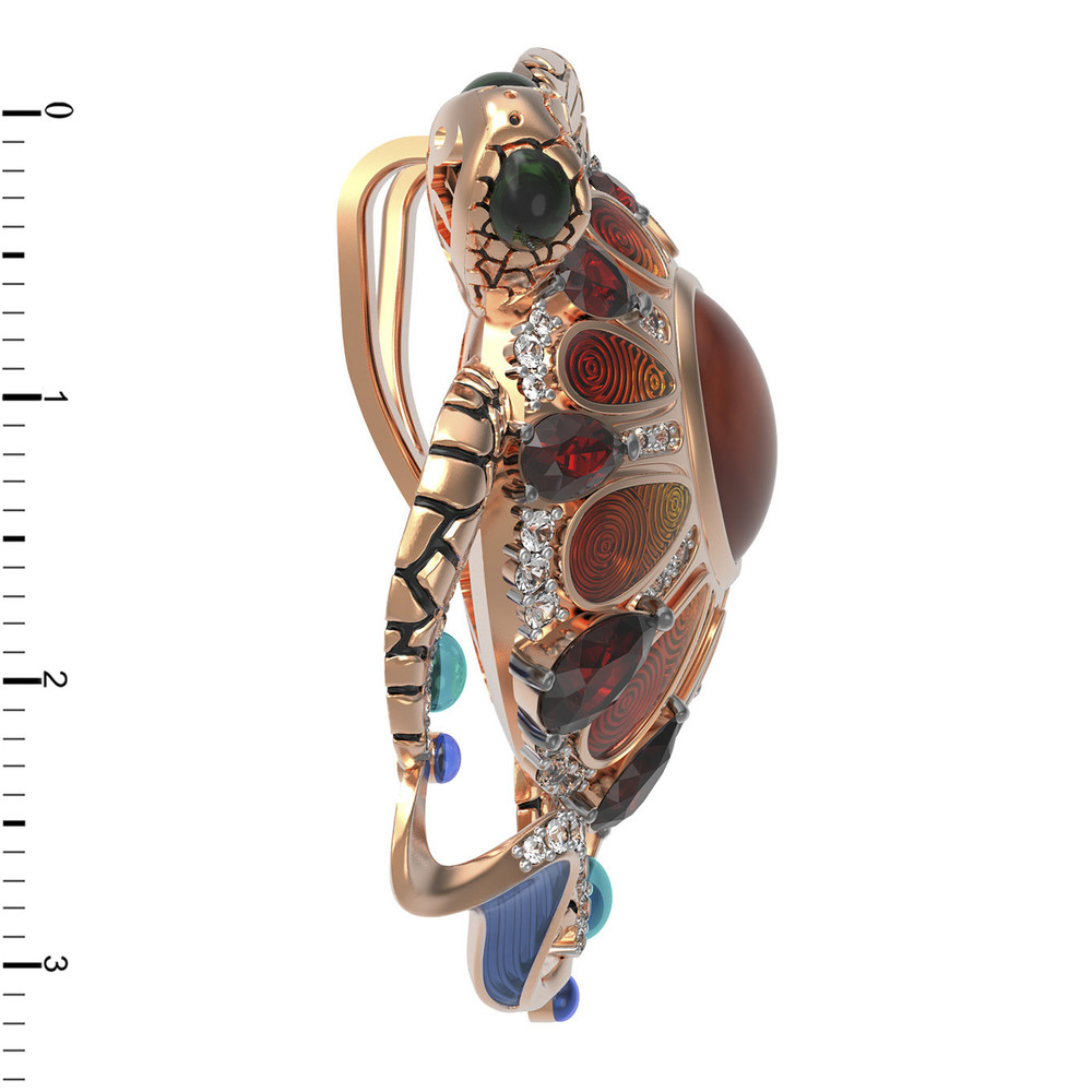 Подвеска из золота c эмалью, фианитом, гранатом и янтарём