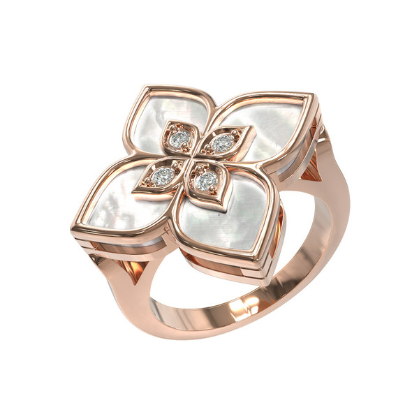 Кольцо из золота c бриллиантами и перламутром