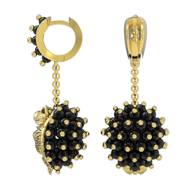 Серьги из лимонного золота c эмалью и ониксом