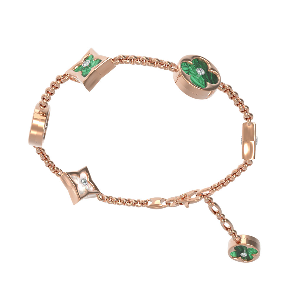 Браслет из золота c бриллиантами, малахитом и перламутром