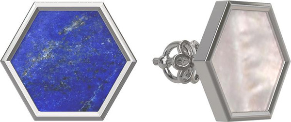 Серьги из белого золота c лазуритом и перламутром