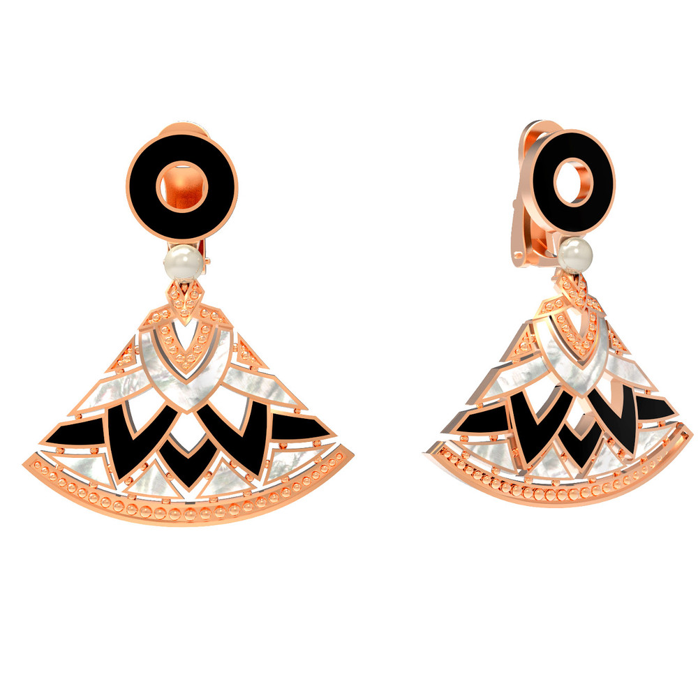 Серьги из золота c жемчугом, ониксом и перламутром