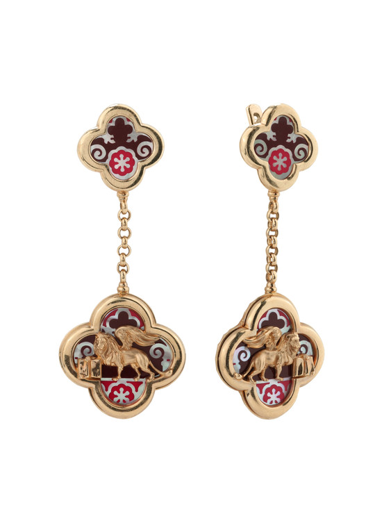 Серьги из золота c эмалью и перламутром