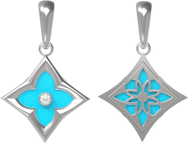 Подвеска из белого золота c бриллиантами и бирюзой