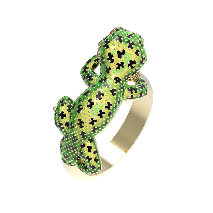 Кольцо из лимонного золота c эмалью и рубином