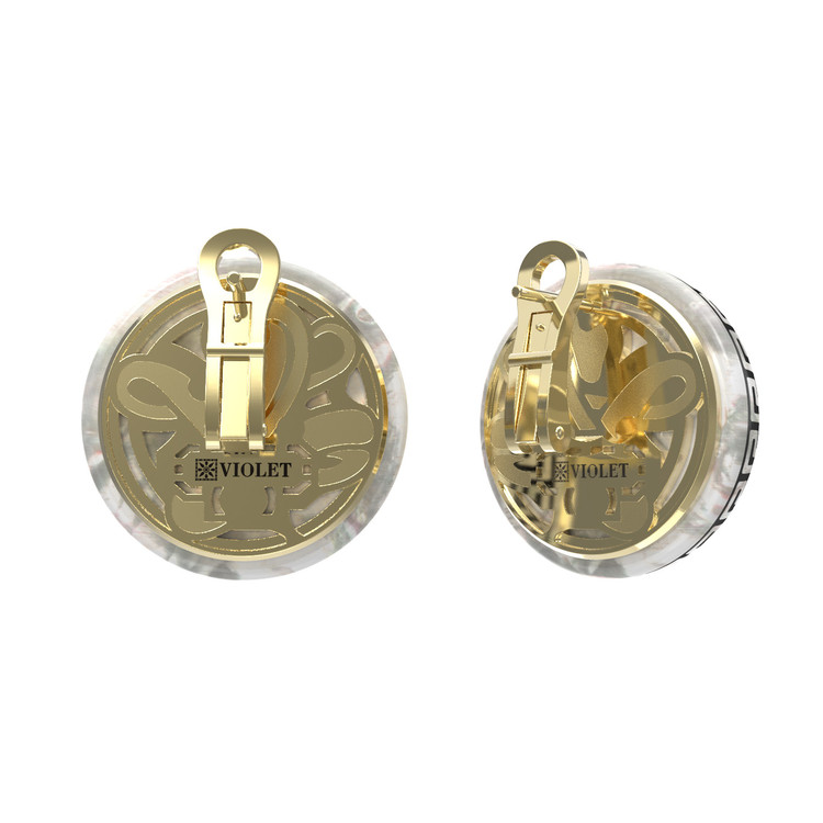 Серьги из лимонного золота c эмалью и перламутром