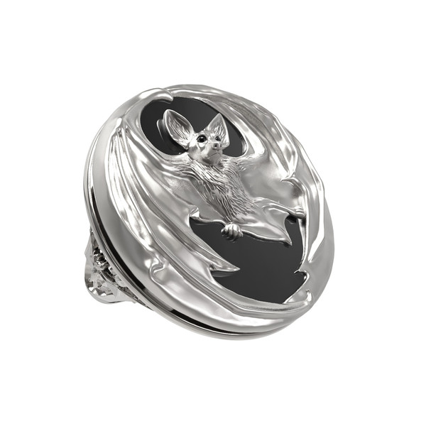 Кольцо из белого золота c эмалью и ониксом