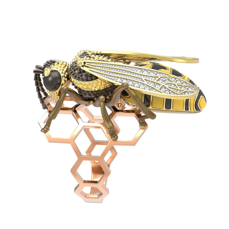 Кольцо из золота c эмалью и фианитом