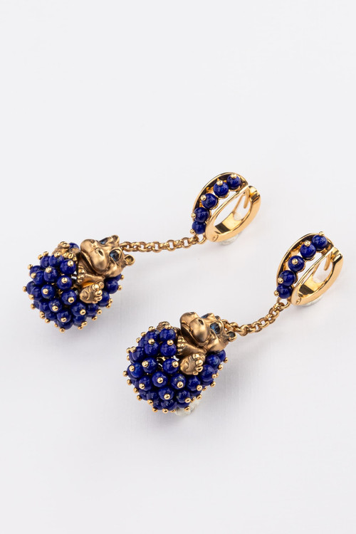 Серьги из золота c эмалью и лазуритом