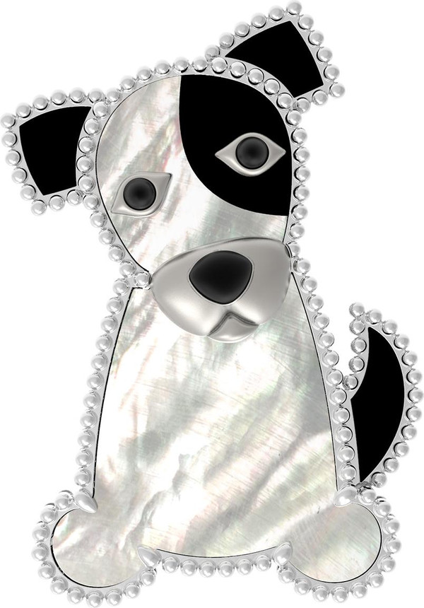 Брошь из белого золота c эмалью, ониксом и перламутром