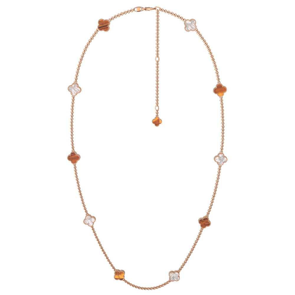 Колье из золота c тигровым глазом и перламутром