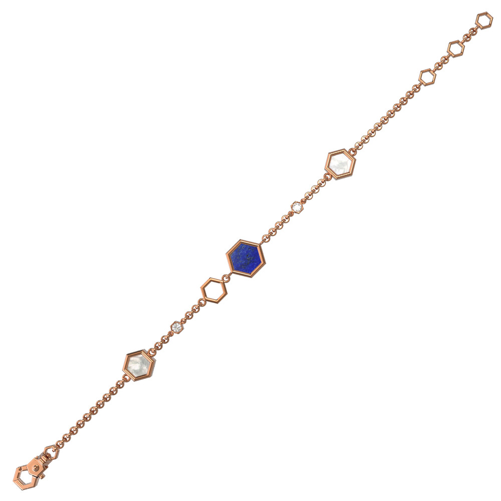 Браслет из золота c бриллиантами, лазуритом и перламутром