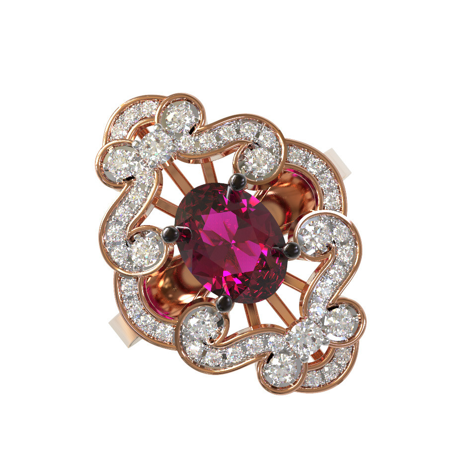 Кольцо из золота c бриллиантами и рубином