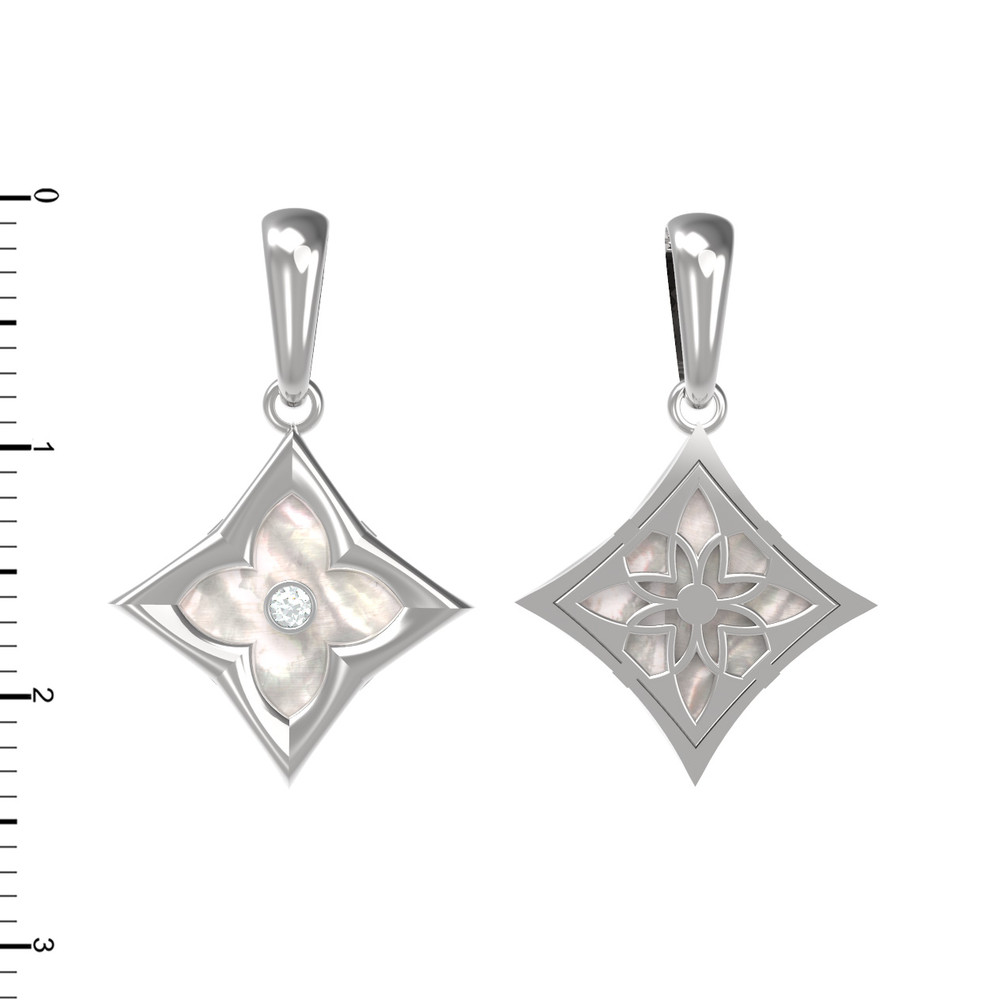 Подвеска из белого золота c бриллиантами и перламутром