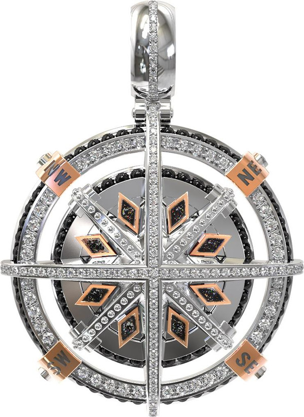 Подвеска из белого золота c эмалью, бриллиантами и ониксом