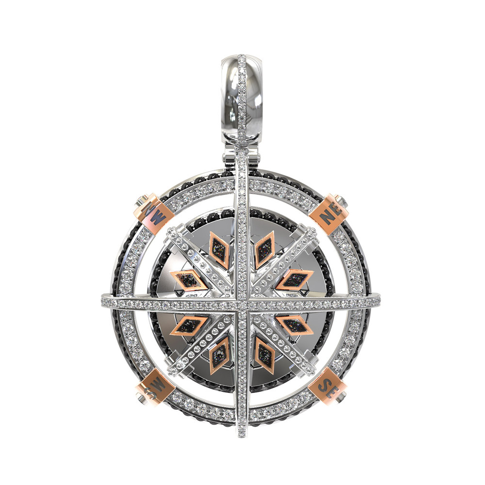 Подвеска из белого золота c эмалью, бриллиантами и ониксом