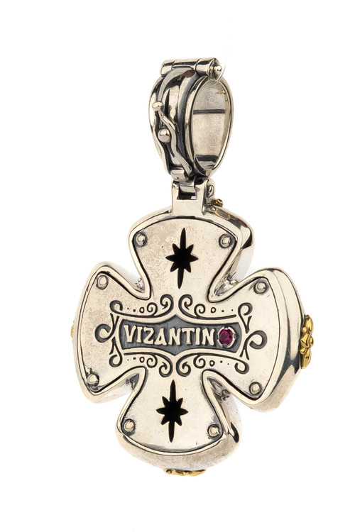 Крест из серебра и золота c фианитом, бриллиантами и рубином