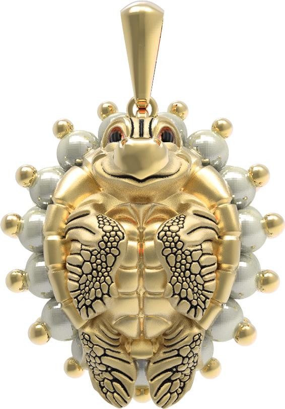 Подвеска из лимонного золота c эмалью и жемчугом