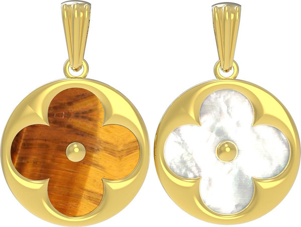 Подвеска из лимонного золота c тигровым глазом и перламутром