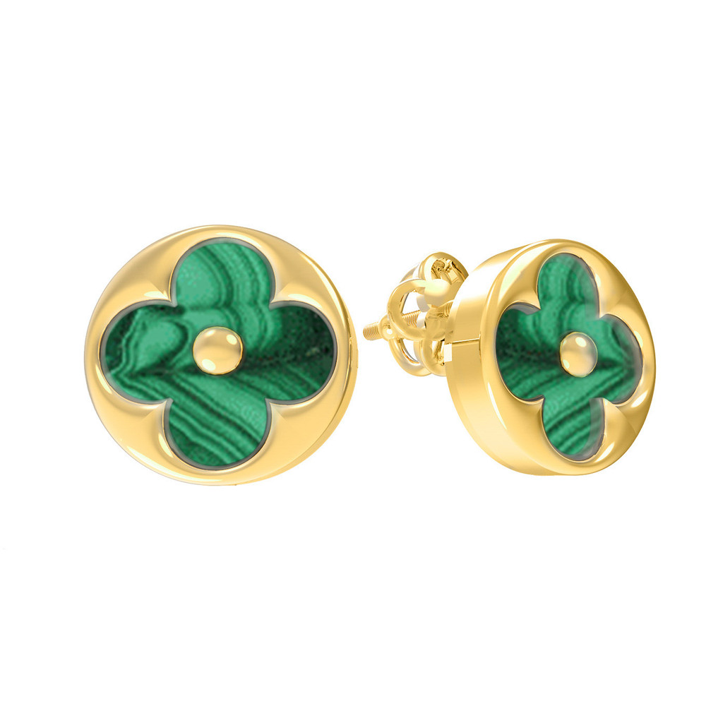 Серьги из лимонного золота c малахитом