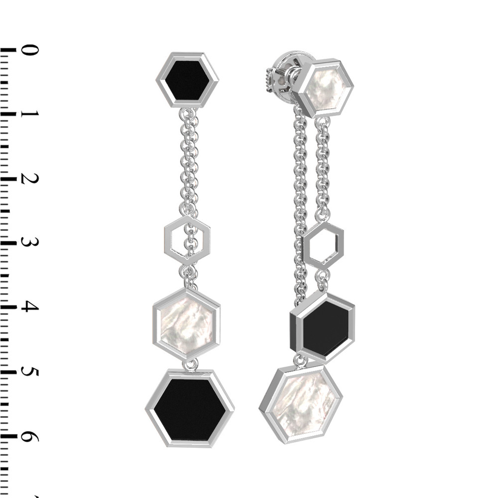 Серьги из белого золота c ониксом и перламутром