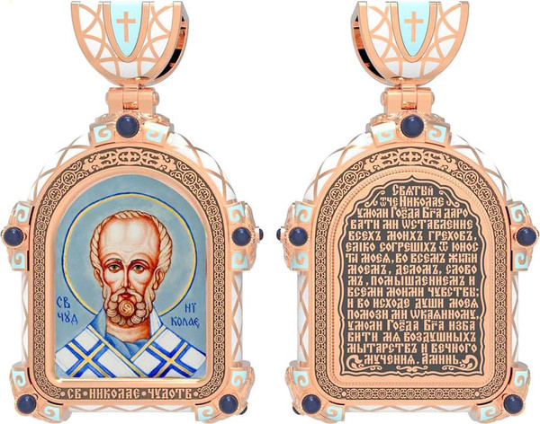 Образок из золота c эмалью, иконописью и темперой