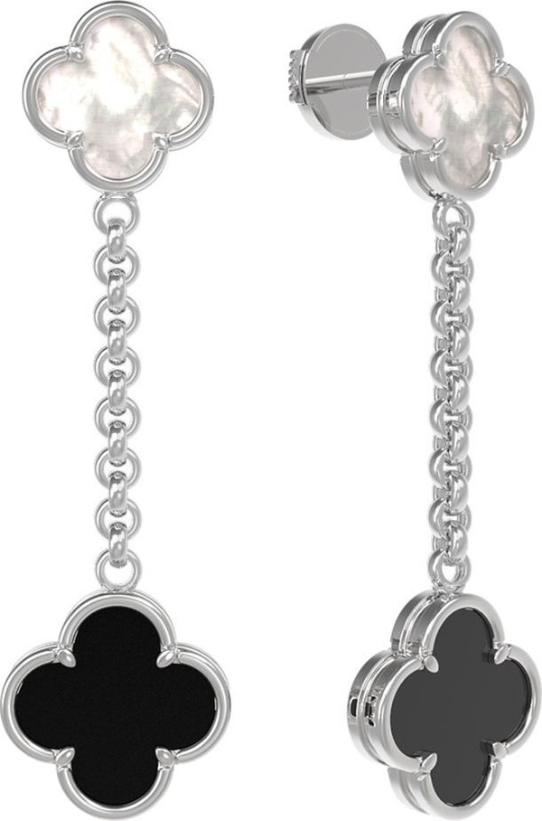 Серьги из белого золота c ониксом и перламутром