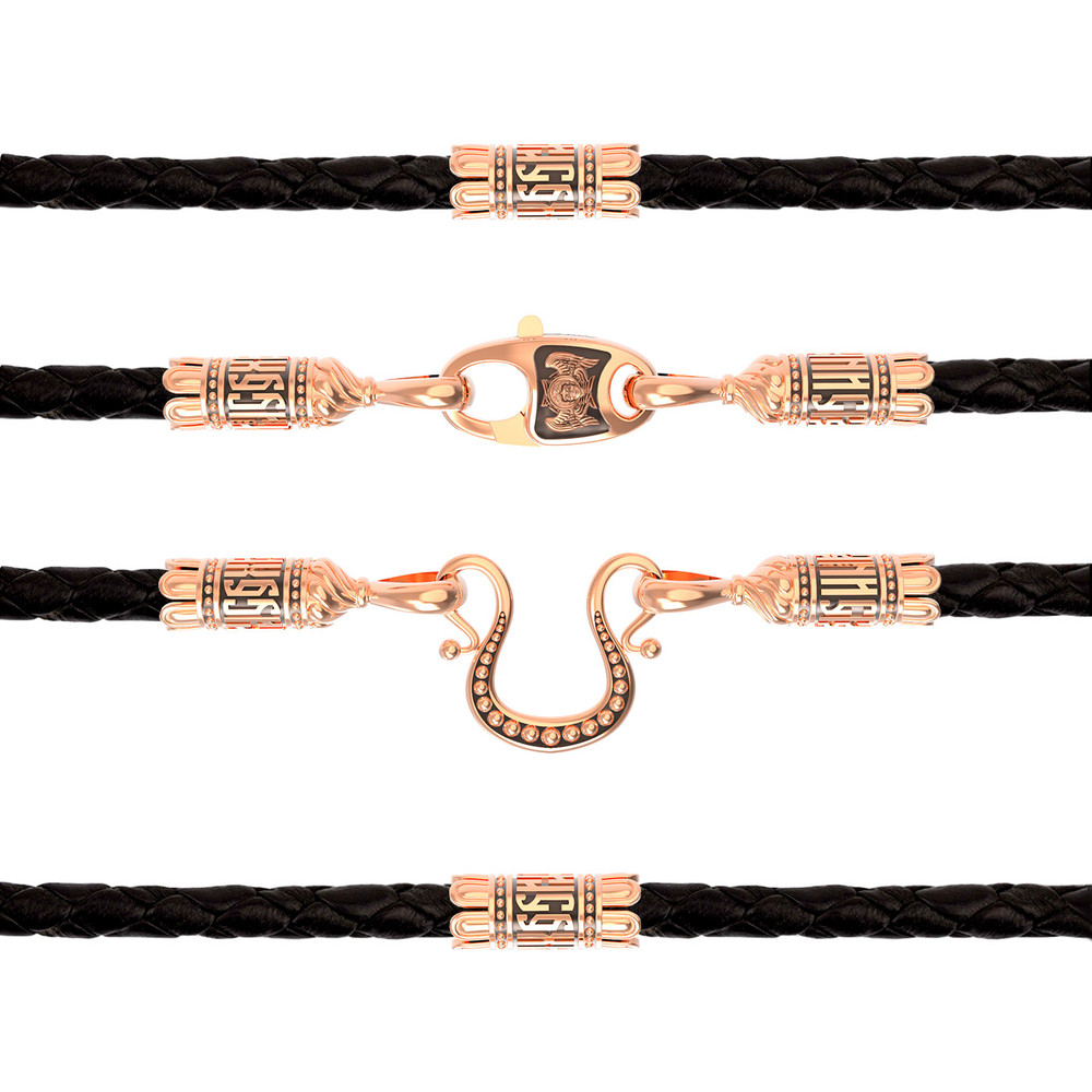 Гайтан из золота c кожаным шнурком