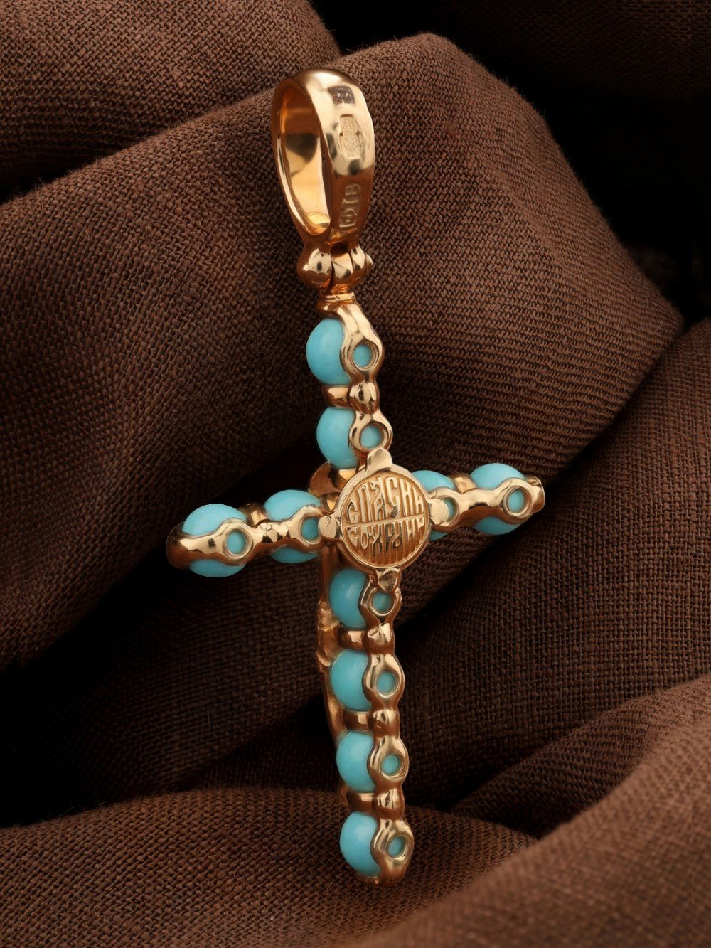 Крест из золота c бирюзой