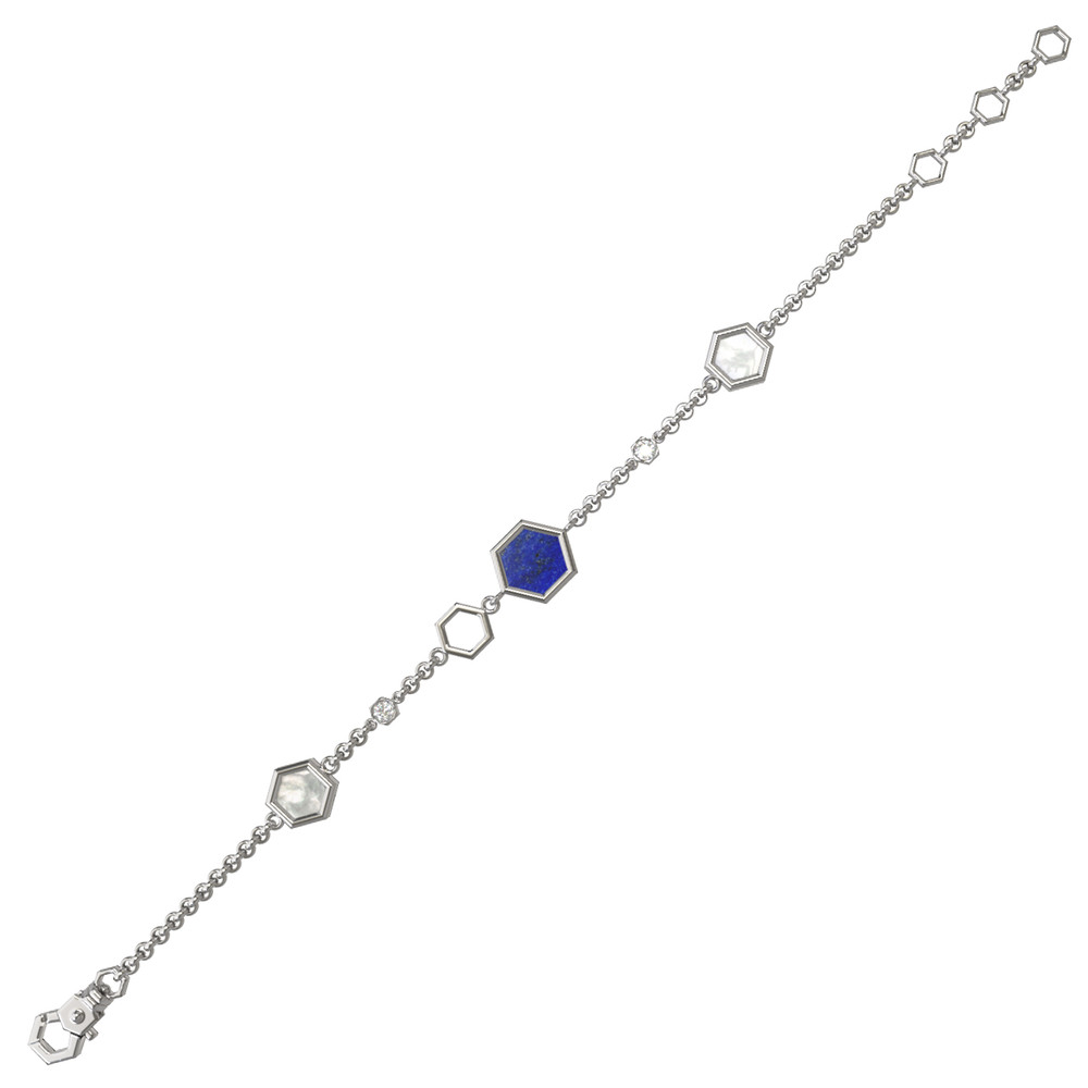 Браслет из белого золота c бриллиантами, лазуритом и перламутром