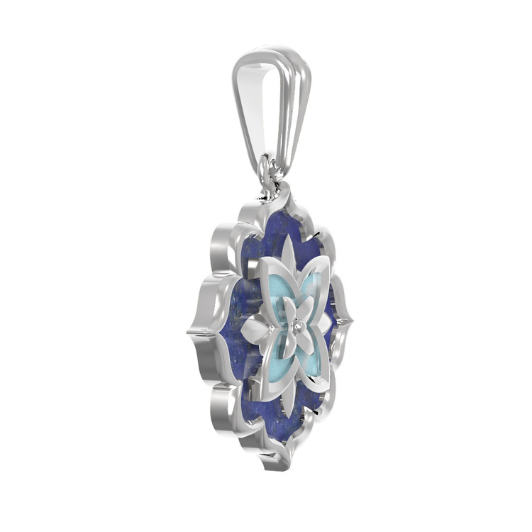 Подвеска из белого золота c бирюзой и лазуритом