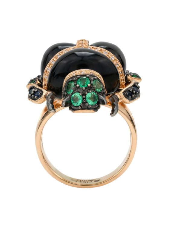 Кольцо из золота c бриллиантами, сапфиром, изумрудом и ониксом