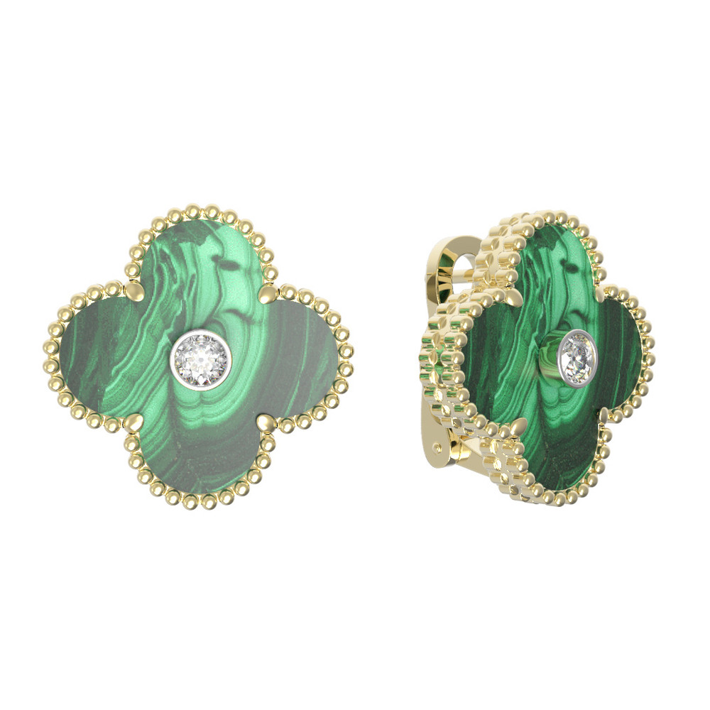 Серьги из лимонного золота c бриллиантами и малахитом