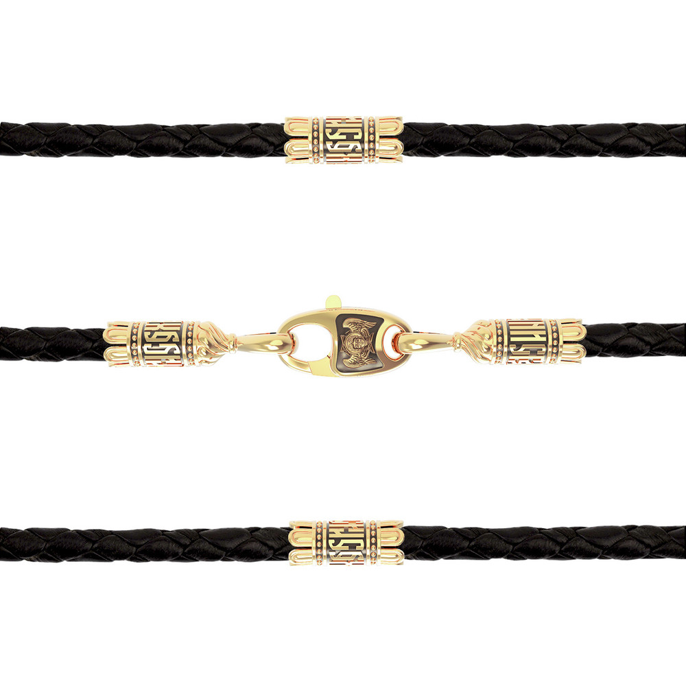 Гайтан из лимонного золота c кожаным шнурком