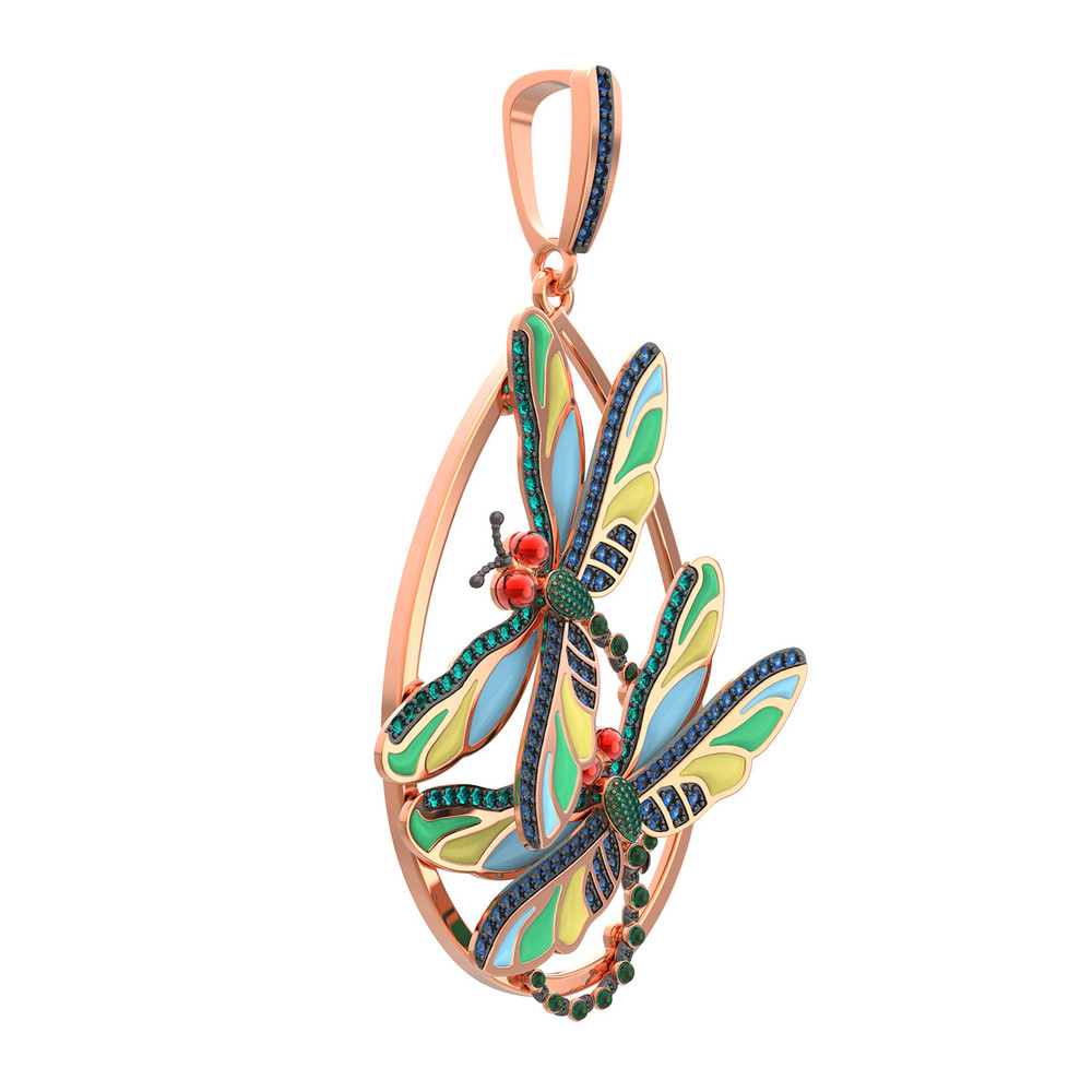 Подвеска из золота c сапфиром, изумрудом и эмалью