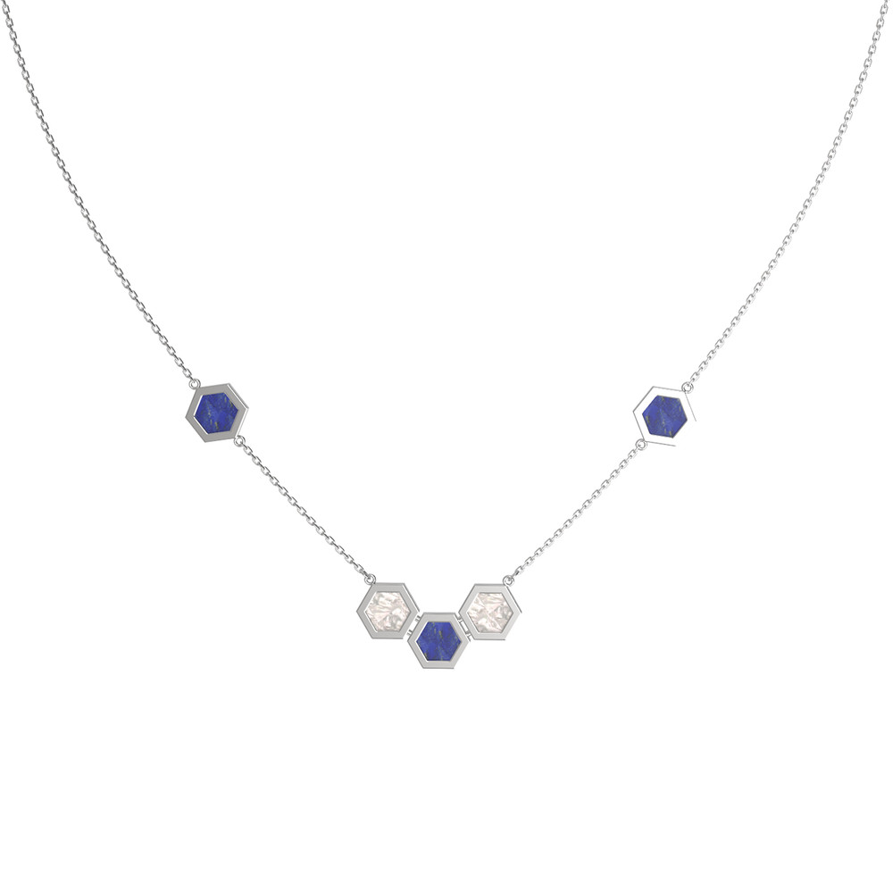 Колье из белого золота c лазуритом и перламутром