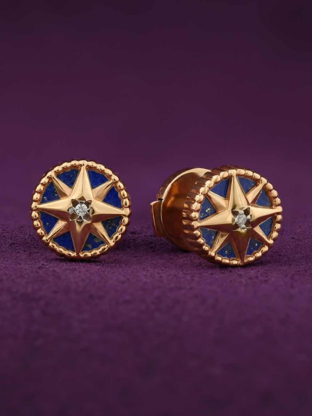 Серьги из золота c бриллиантами и лазуритом