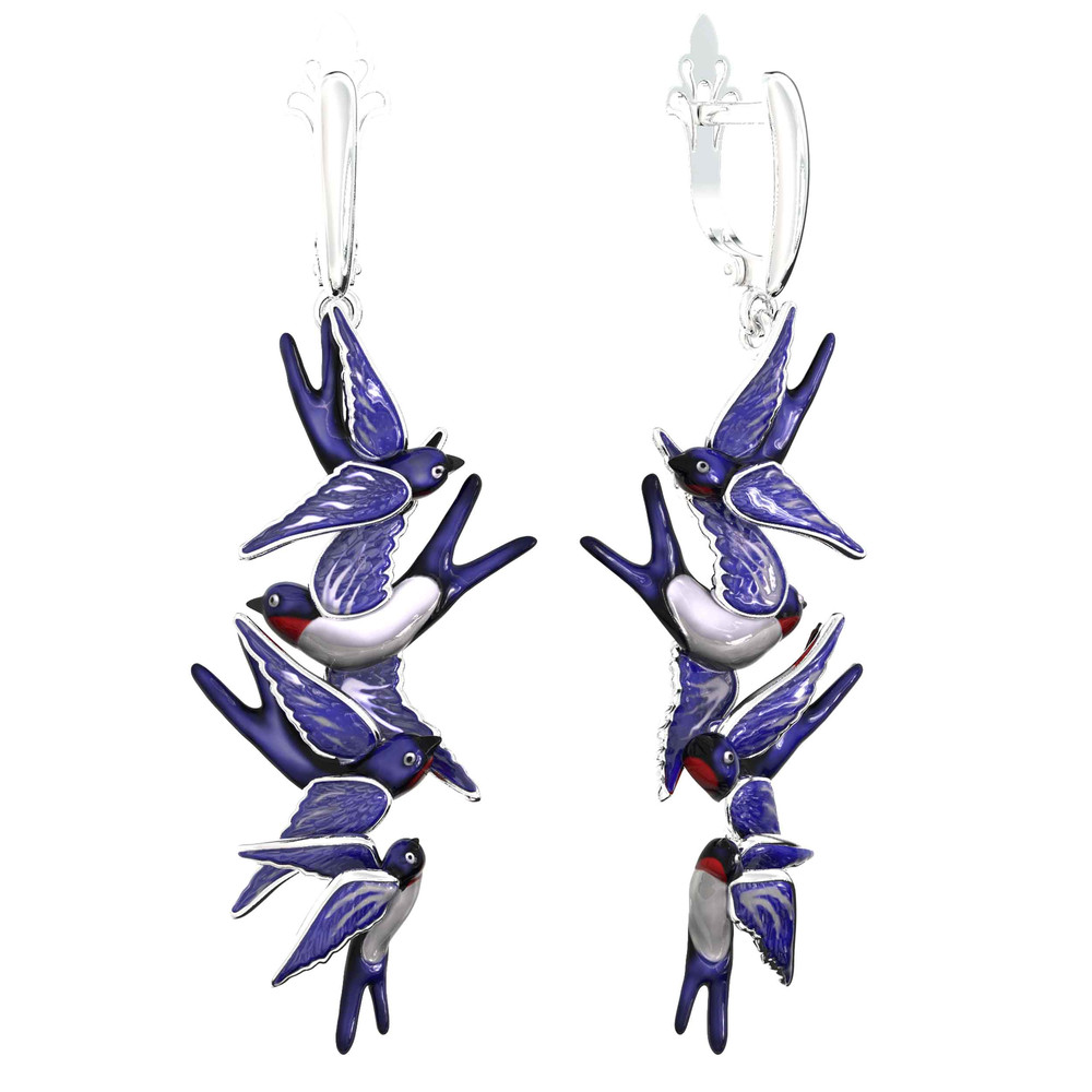 Серьги из белого золота c эмалью