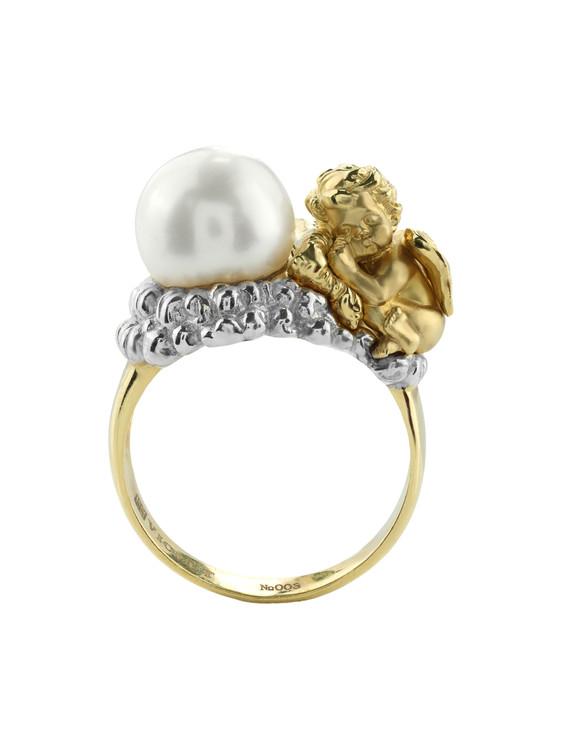 Кольцо из лимонного золота c жемчугом