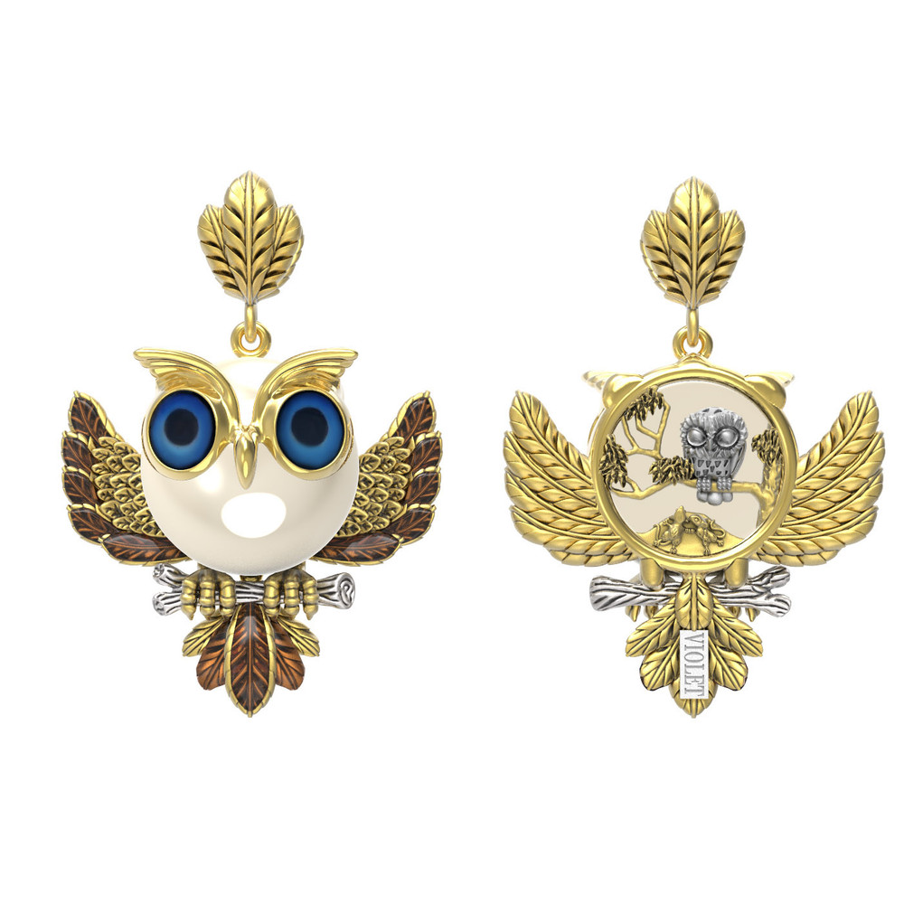 Подвеска из лимонного золота c эмалью и жемчугом