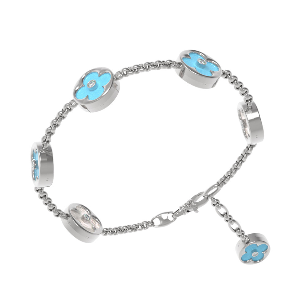 Браслет из белого золота c бриллиантами, бирюзой и перламутром